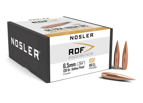 Nosler RDF Bullets 6.5mm (264 Diameter) 130 Grain Hollow Point Boat Tail (100Pk)