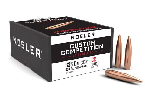 Nosler Custom Competition Bullets 338 Cal (338 Diameter) 300 Grain Hollow Point Boat Tail (100pk)