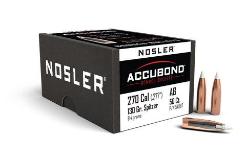 Nosler AccuBond Bullets 270 Caliber (277 Diameter) 130 Grain Bonded Spitzer Boat Tail (50pk)