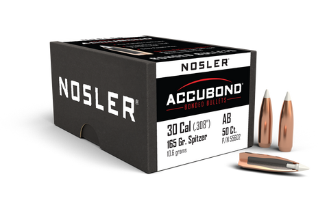 Nosler AccuBond Bullets 30 Caliber (308 Diameter) 165 Grain Bonded Spitzer Boat Tail (50pk)