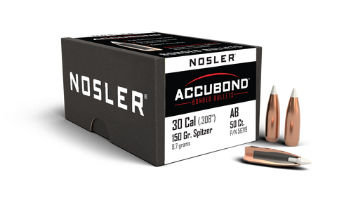 Nosler AccuBond Bullets 30 Caliber (308 Diameter) 150 Grain Bonded Spitzer Boat Tail (50pk)