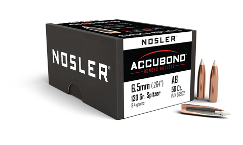 Nosler AccuBond Bullets 264 Caliber, 6.5mm (264 Diameter) 130 Grain Bonded Spitzer Boat Tail (50pk)