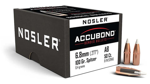 Nosler AccuBond Bullets 270 - 6.8mm Remington SPC Caliber (277 Diameter) 100 Grain Bonded Spitzer (50pk)