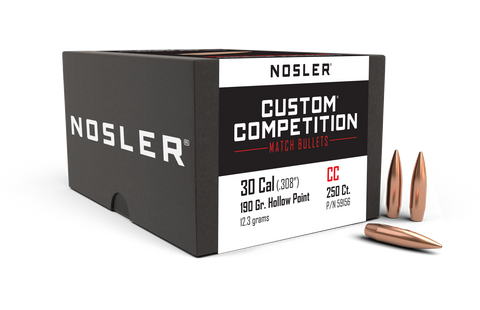 Nosler Custom Competition Bullets 30 Caliber (308 Diameter) 190 Grain Hollow Point Boat Tail (250pk)