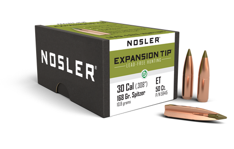 Nosler E-Tip Bullets 30 Caliber (308 Diameter) 168 Grain Spitzer Boat Tail Lead-Free (50pk)