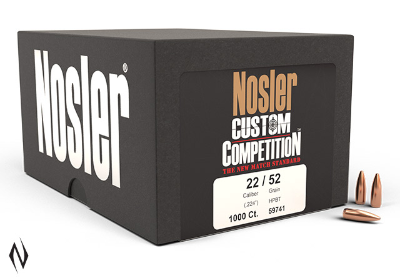 Nosler Custom Competition Bullets 22 Caliber (224 Diameter) 52 Grain Hollow Point Boat Tail (1000Pk)