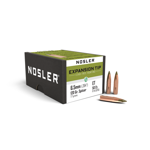 Nosler E-Tip Bullets 264 Caliber, 6.5mm (264 Diameter) 120 Grain Spitzer Boat Tail Lead-Free (50pk)