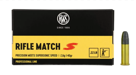 RWS Ammunition Rifle Match S 22 Long Rifle (22LR) 40 Grain Solid Point (50pk)