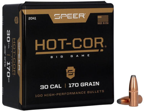 Speer Hot-Cor Bullets 30 Caliber (308 Diameter) 170 Grain Jacketed Soft Point Flat Nose (100pk)