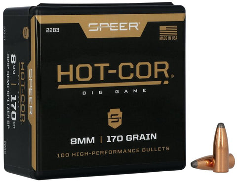 Speer Hot-Cor Bullets 8mm Caliber (323 Diameter) 170 Grain Semi-Spitzer (100pk)