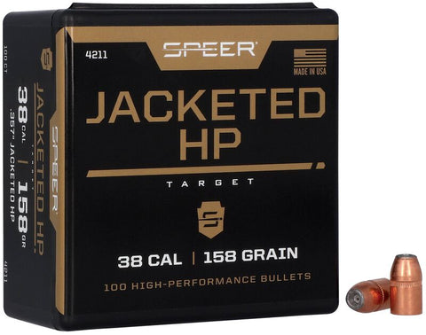 Speer Bullets 38 Caliber (357 Diameter) 158 Grain Jacketed Hollow Point (100Pk)