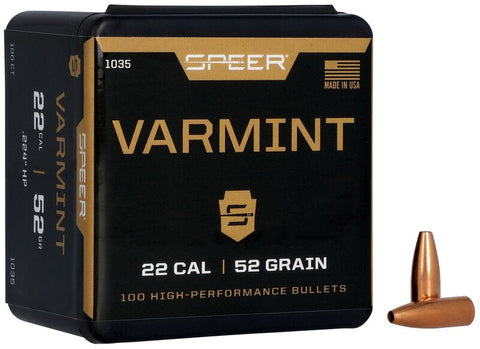 Speer Varmint Bullets 22 Caliber (224 Diameter) 52 Grain Jacketed Hollow Point (100Pk)